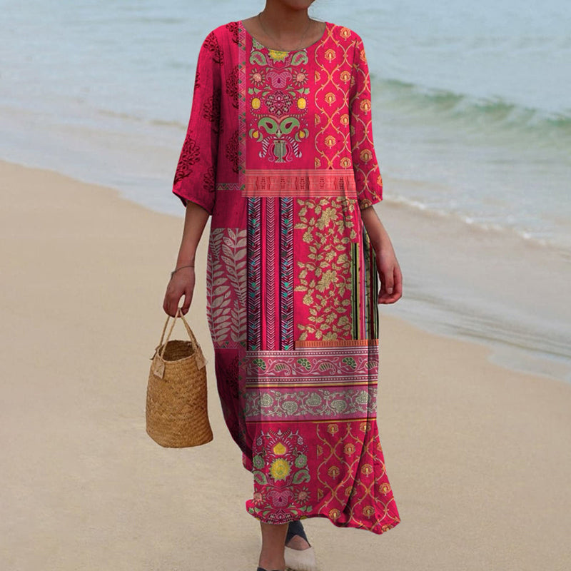 Women's Three-Quarter Sleeve Boho Maxi Dress
