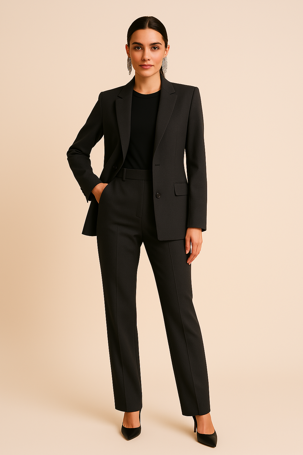 Women's Tailored Blazer and Trouser Set - Black