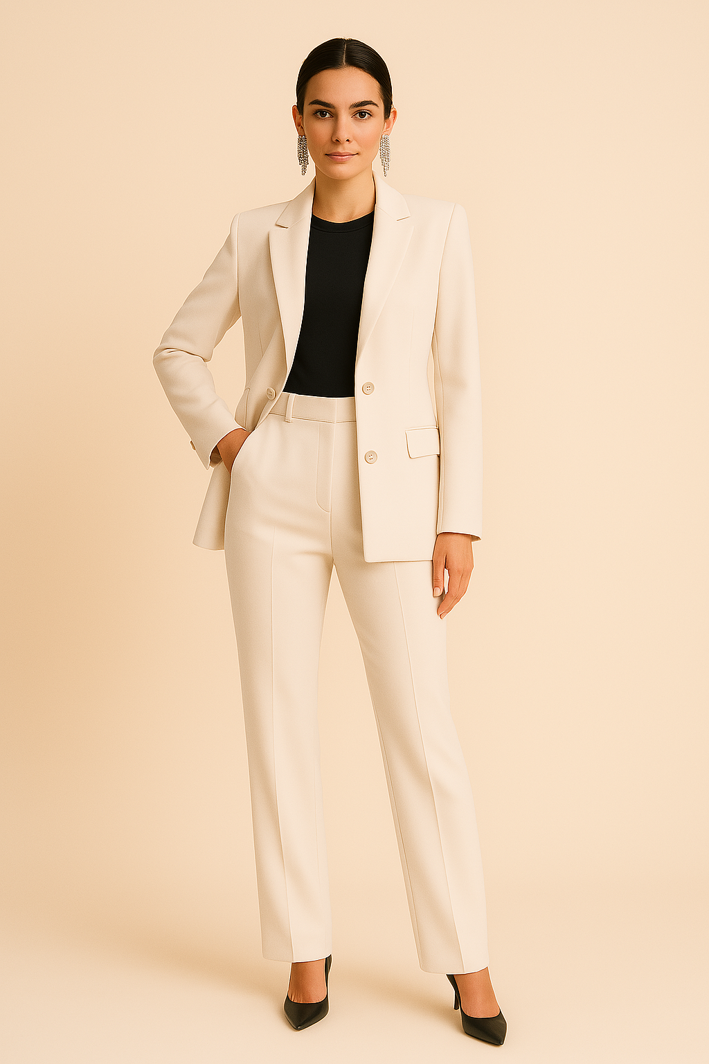Women's Tailored Blazer and Trouser Set - Beige