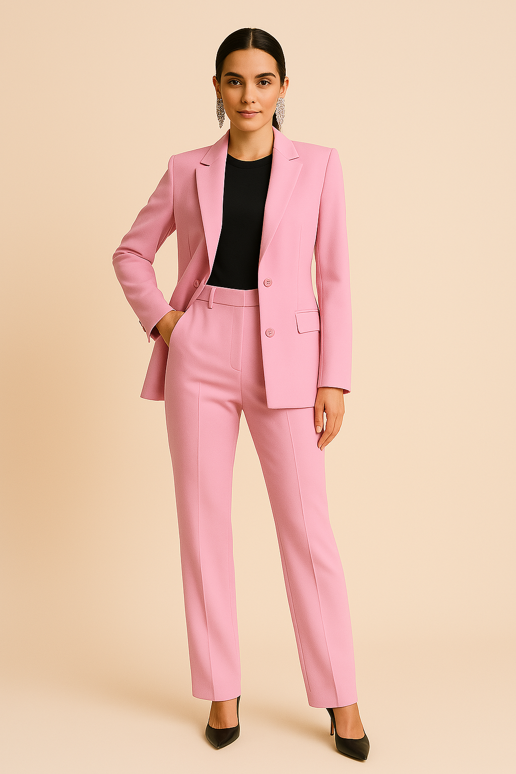 Women's Tailored Blazer and Straight-Leg Trouser Set Two-Piece Suit for Work and Events