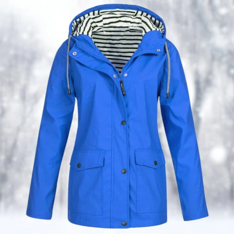 Women's Lightweight Hooded Rain Jacket with Pockets - Blue
