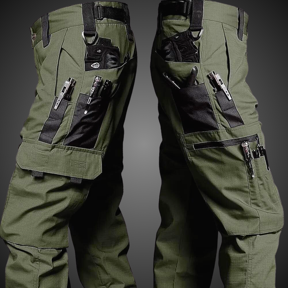 Men's Camouflage Ripstop Cargo Pants for Outdoor Wear - Olive Green