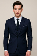 Men's Tailored Three Piece Suit Lightweight Spring Formalwear Weddings - Navy Blue