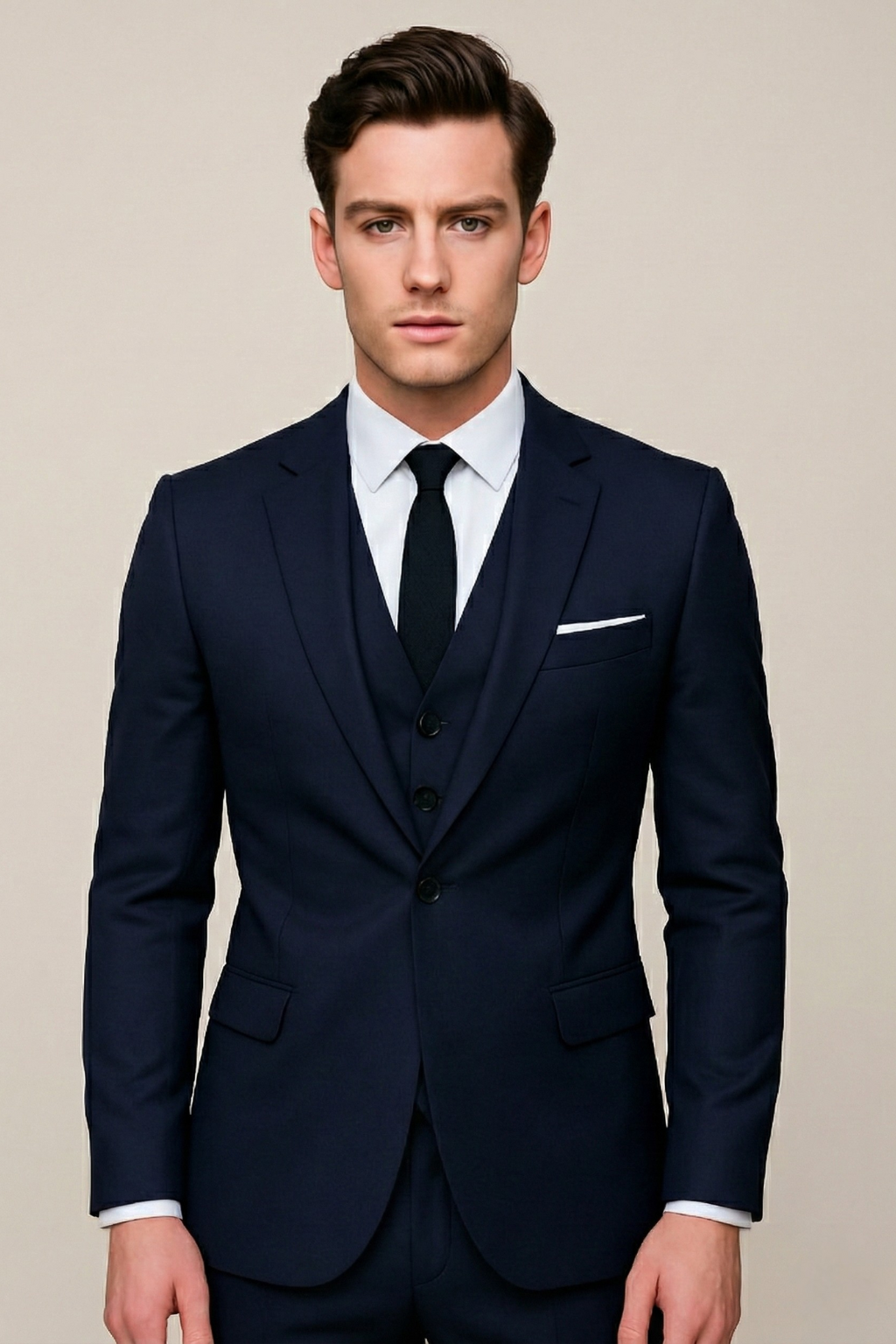 Men's Tailored Three Piece Suit Lightweight Spring Formalwear Weddings - Navy Blue