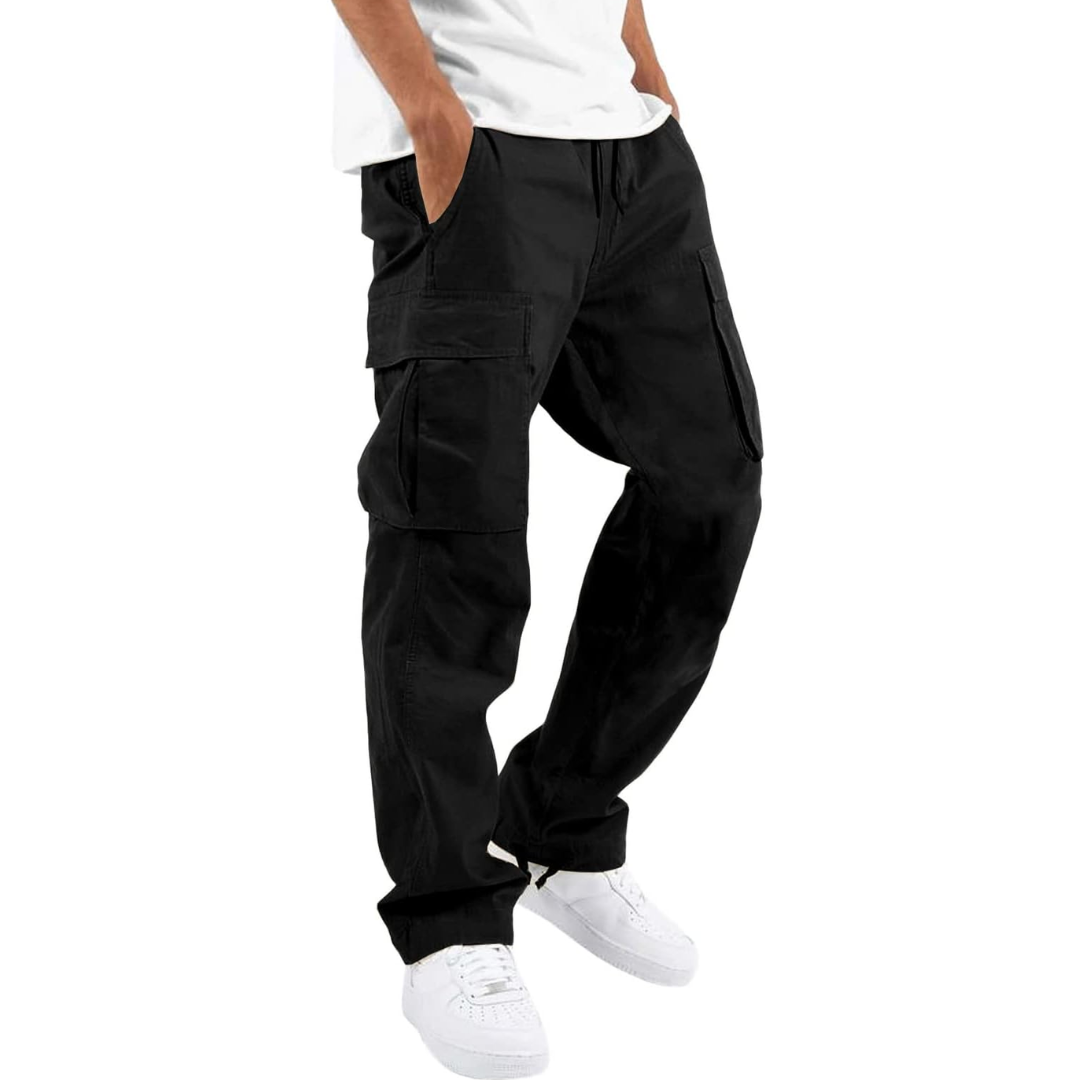 Men's Relaxed-Fit Cargo Trousers - Black