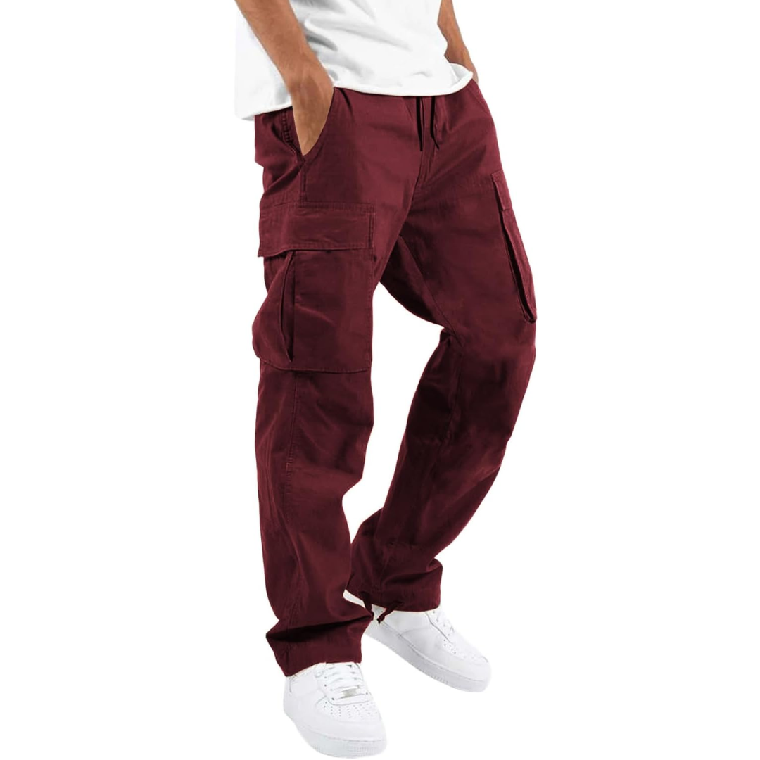 Men's Relaxed-Fit Cargo Trousers - Wine Red