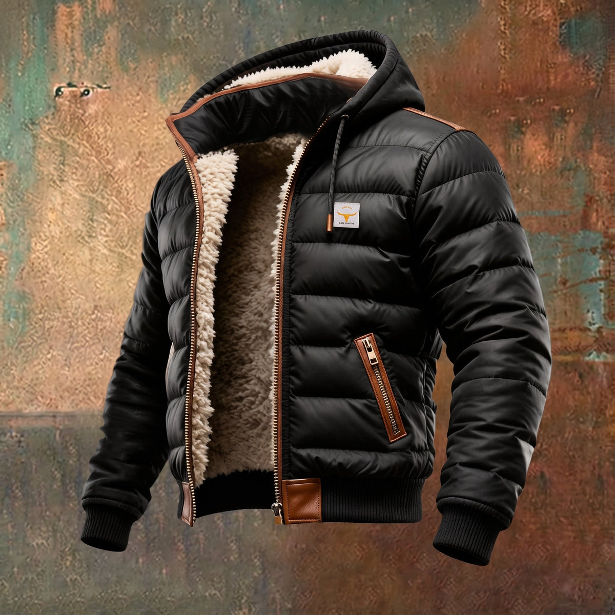 Men's Sherpa-Lined Western Snap-Button Jacket - Black & Cream