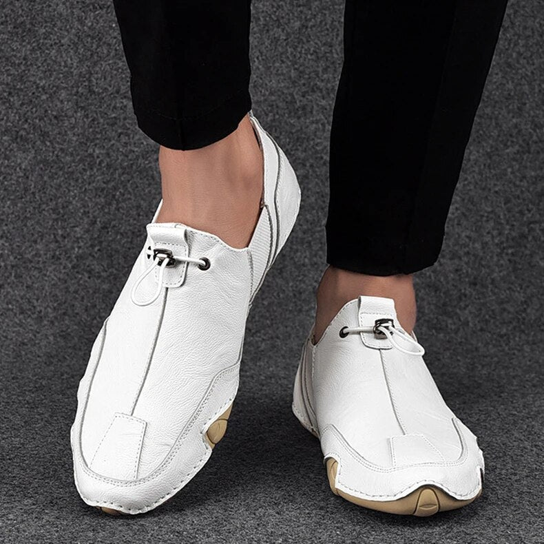 Men's Leather Drawcord Loafers - White