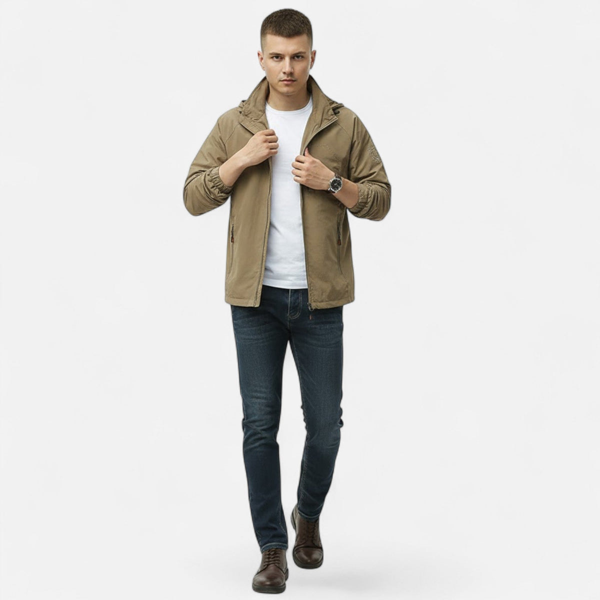 Men's Solid-Tone Stand-Collar Outdoor Jacket