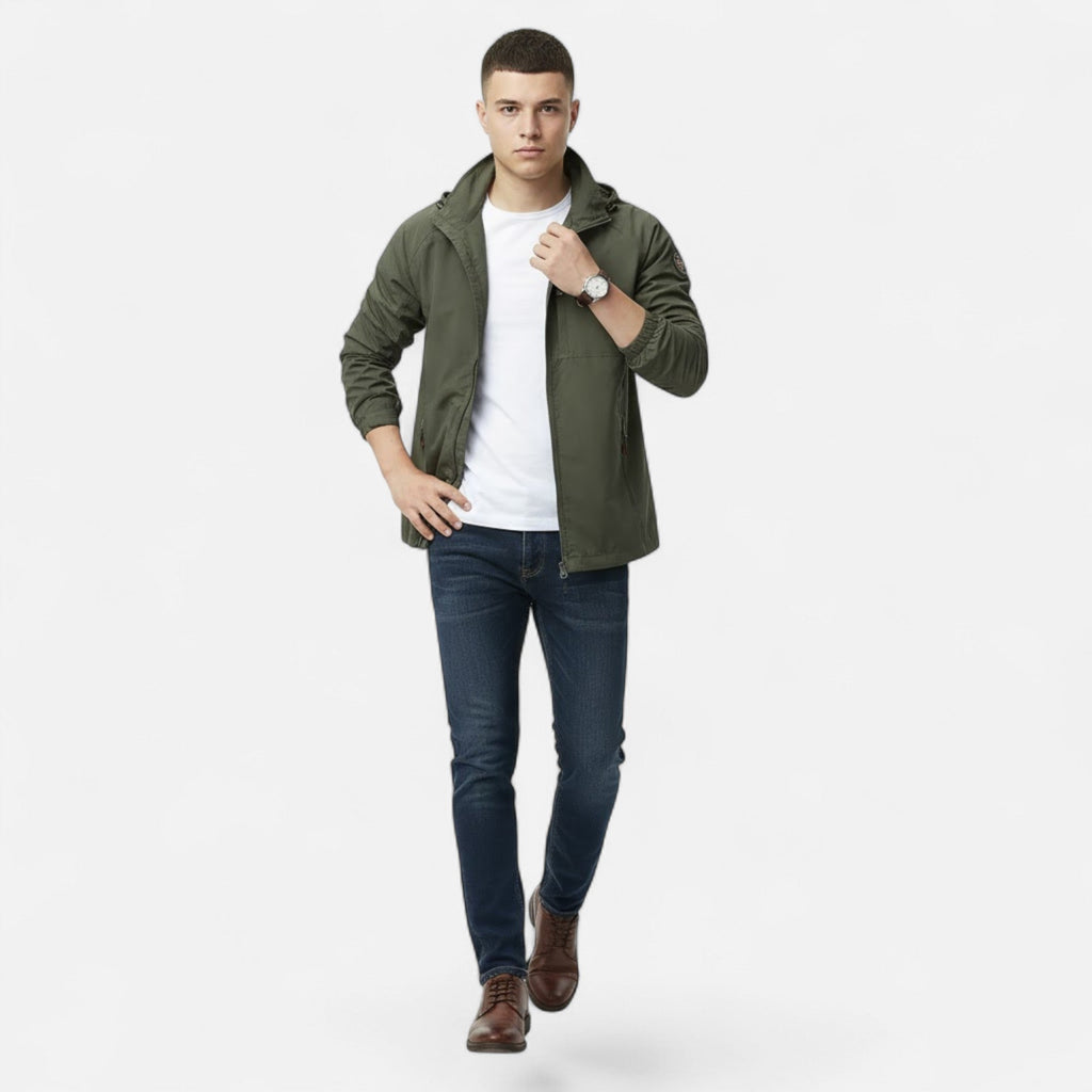 Men's Solid-Tone Stand-Collar Outdoor Jacket - Black