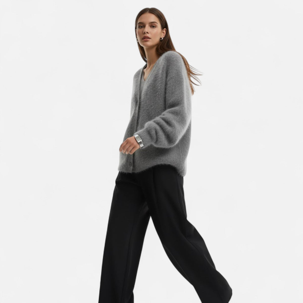 Women's Loose V-Neck Buttoned Knit Cardigan
