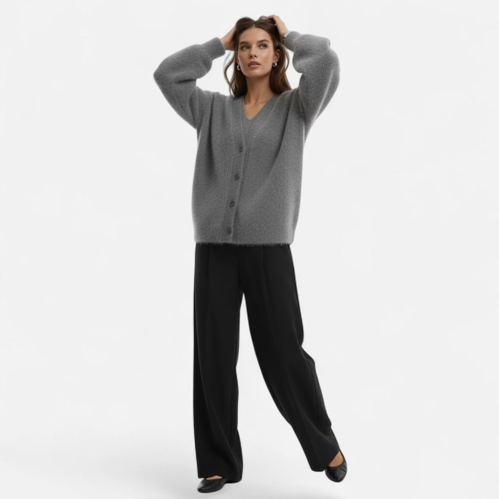 Women's Loose V-Neck Buttoned Knit Cardigan