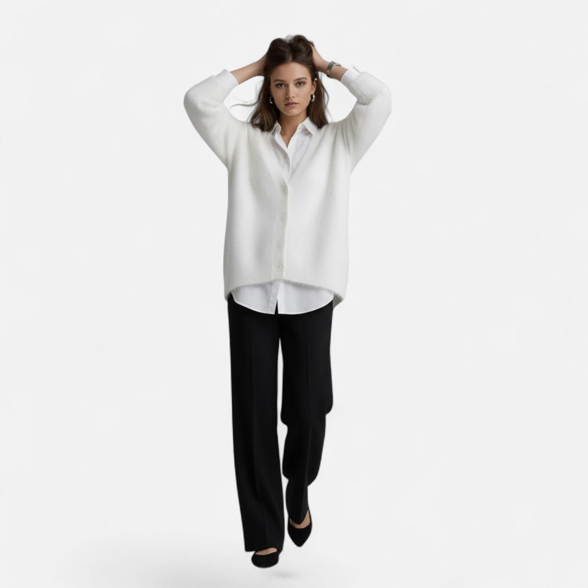 Women's Loose V-Neck Buttoned Knit Cardigan - Gray