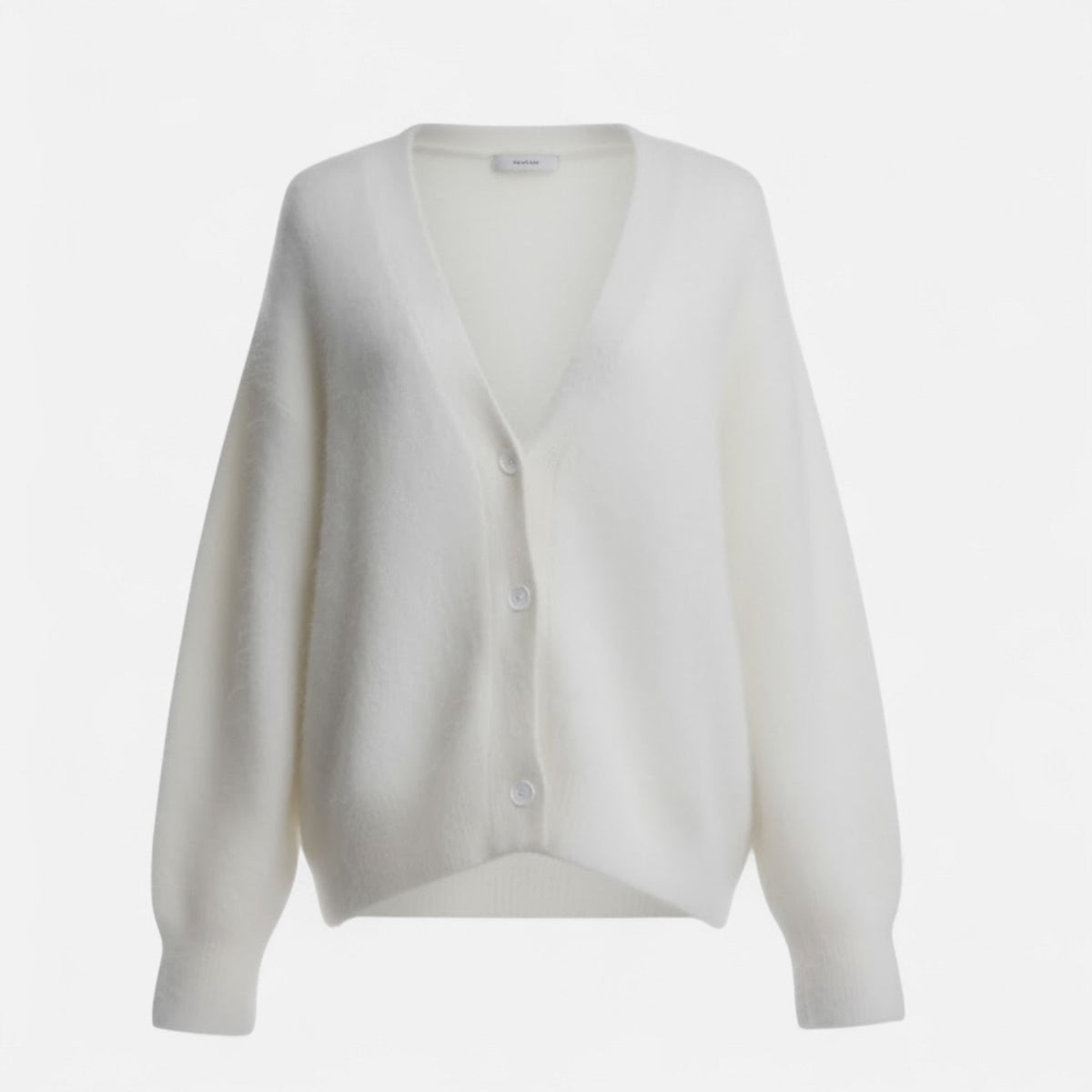 Women's Loose V-Neck Buttoned Knit Cardigan - White