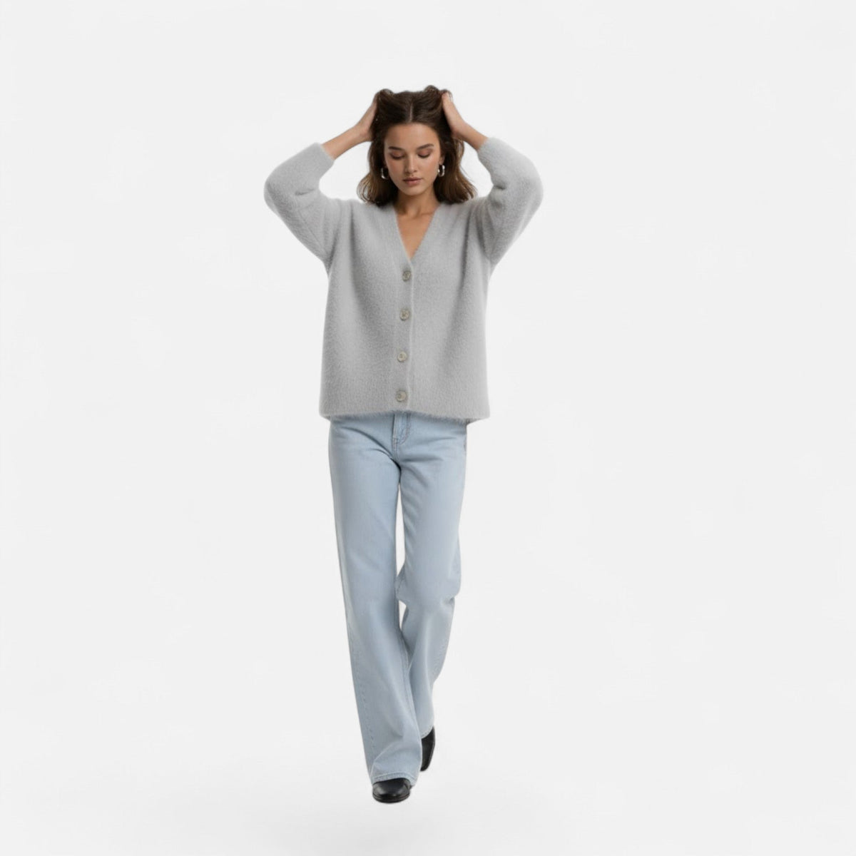 Women's Loose V-Neck Buttoned Knit Cardigan