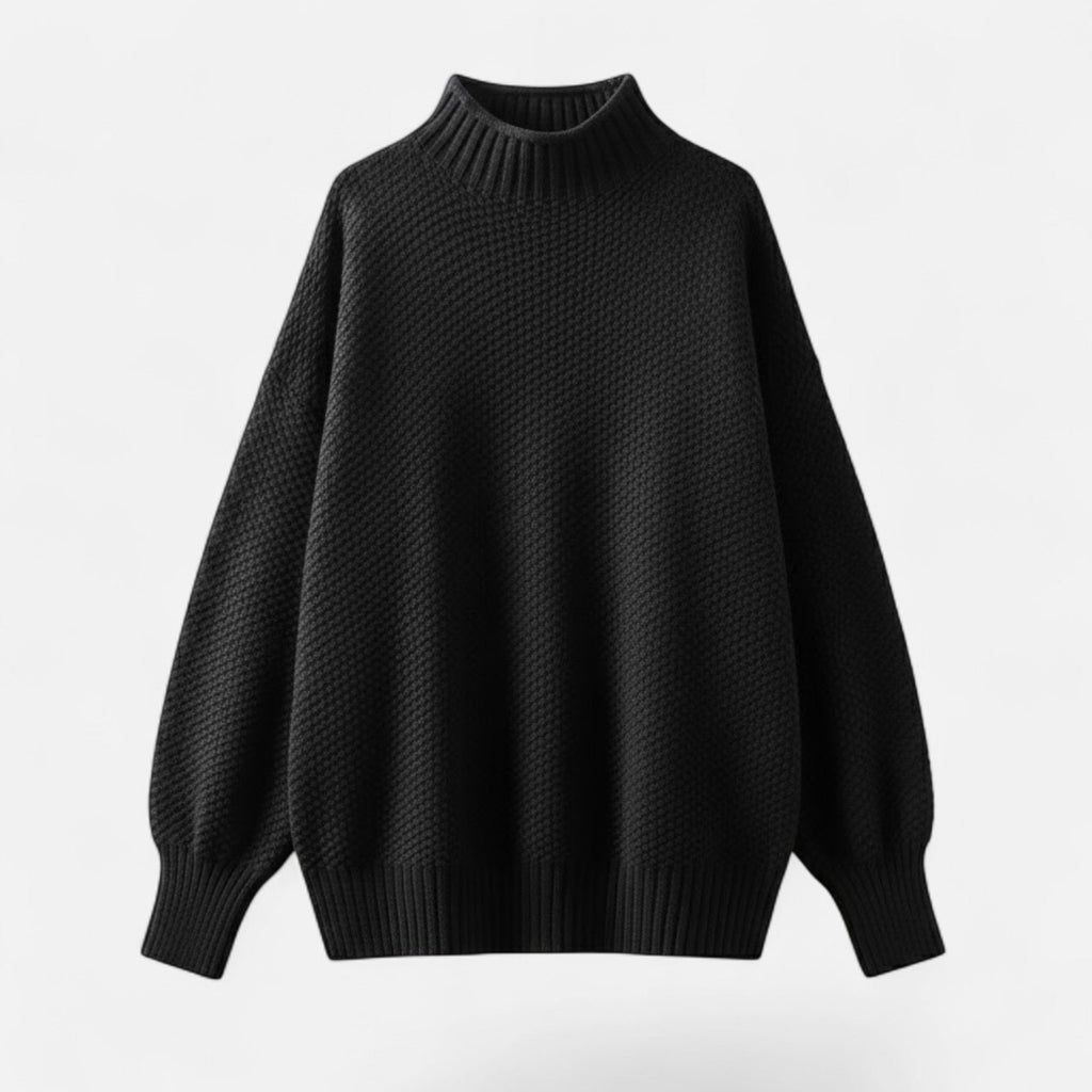 Women's Plus-Size Mock-Neck Loose Knit Sweater - Black