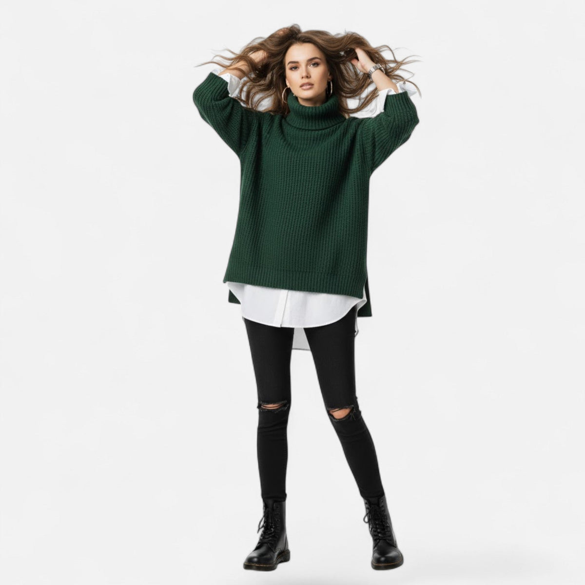 Women's Plus-Size Mock-Neck Loose Knit Sweater