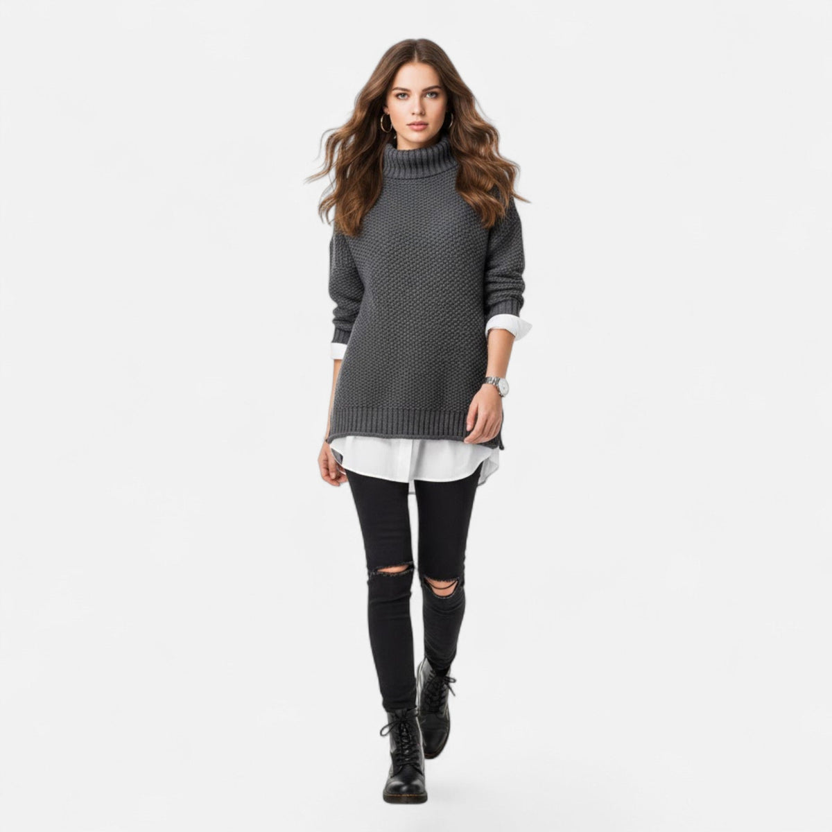 Women's Plus-Size Mock-Neck Loose Knit Sweater