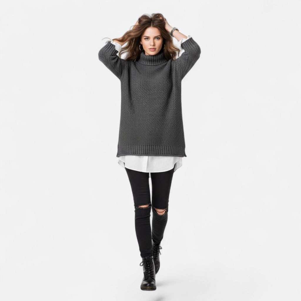 Women's Plus-Size Mock-Neck Loose Knit Sweater