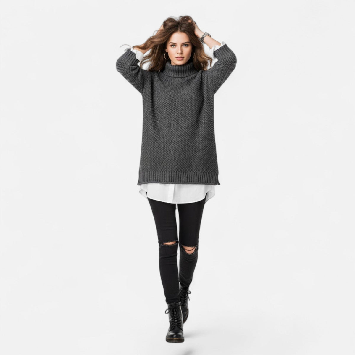 Women's Plus-Size Mock-Neck Loose Knit Sweater