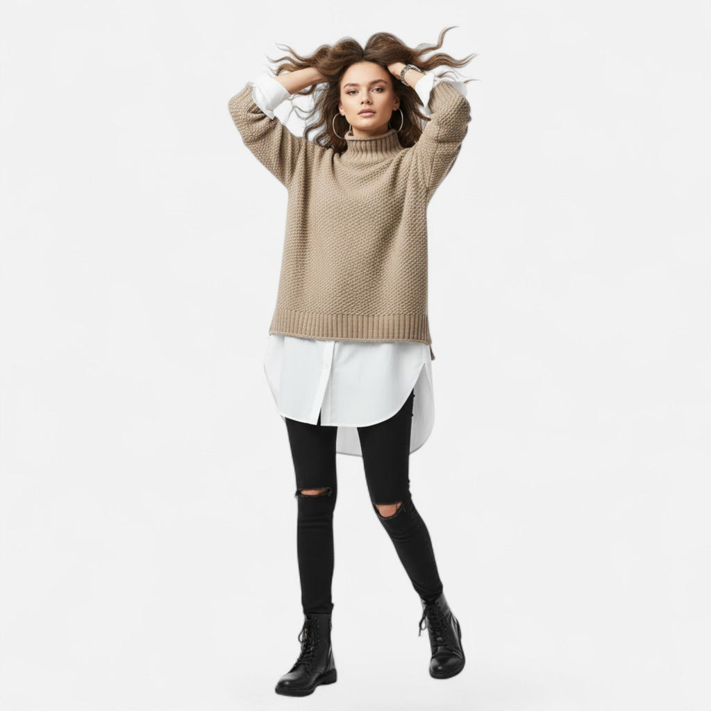 Women's Plus-Size Mock-Neck Loose Knit Sweater