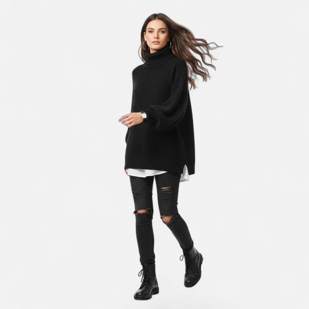 Women's Plus-Size Mock-Neck Loose Knit Sweater - Coffee