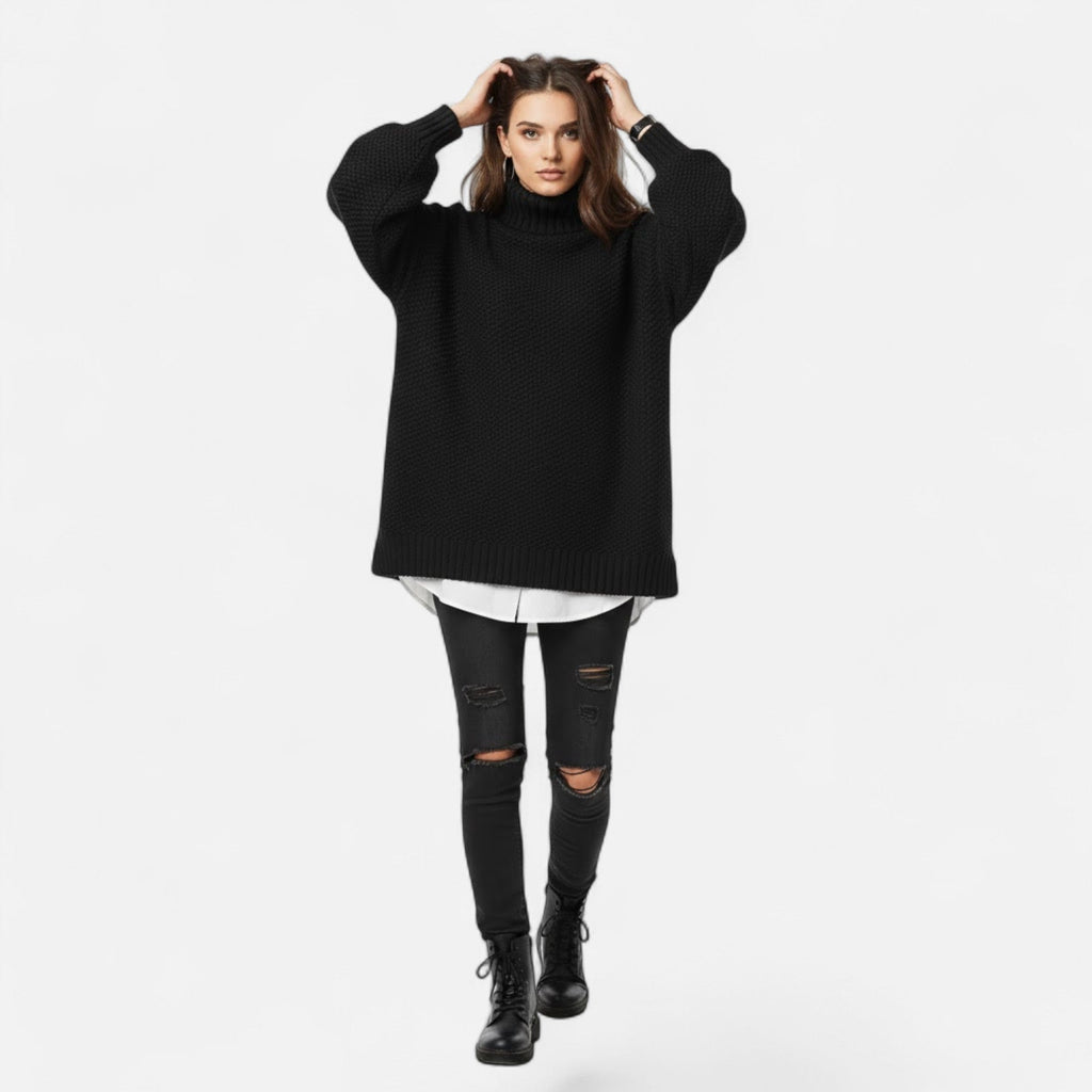 Women's Plus-Size Mock-Neck Loose Knit Sweater - Green