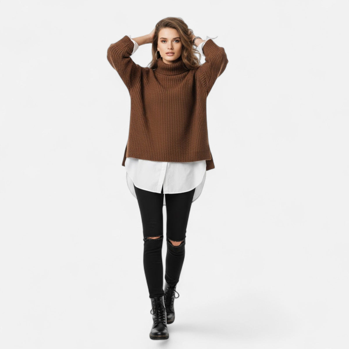 Women's Plus-Size Mock-Neck Loose Knit Sweater