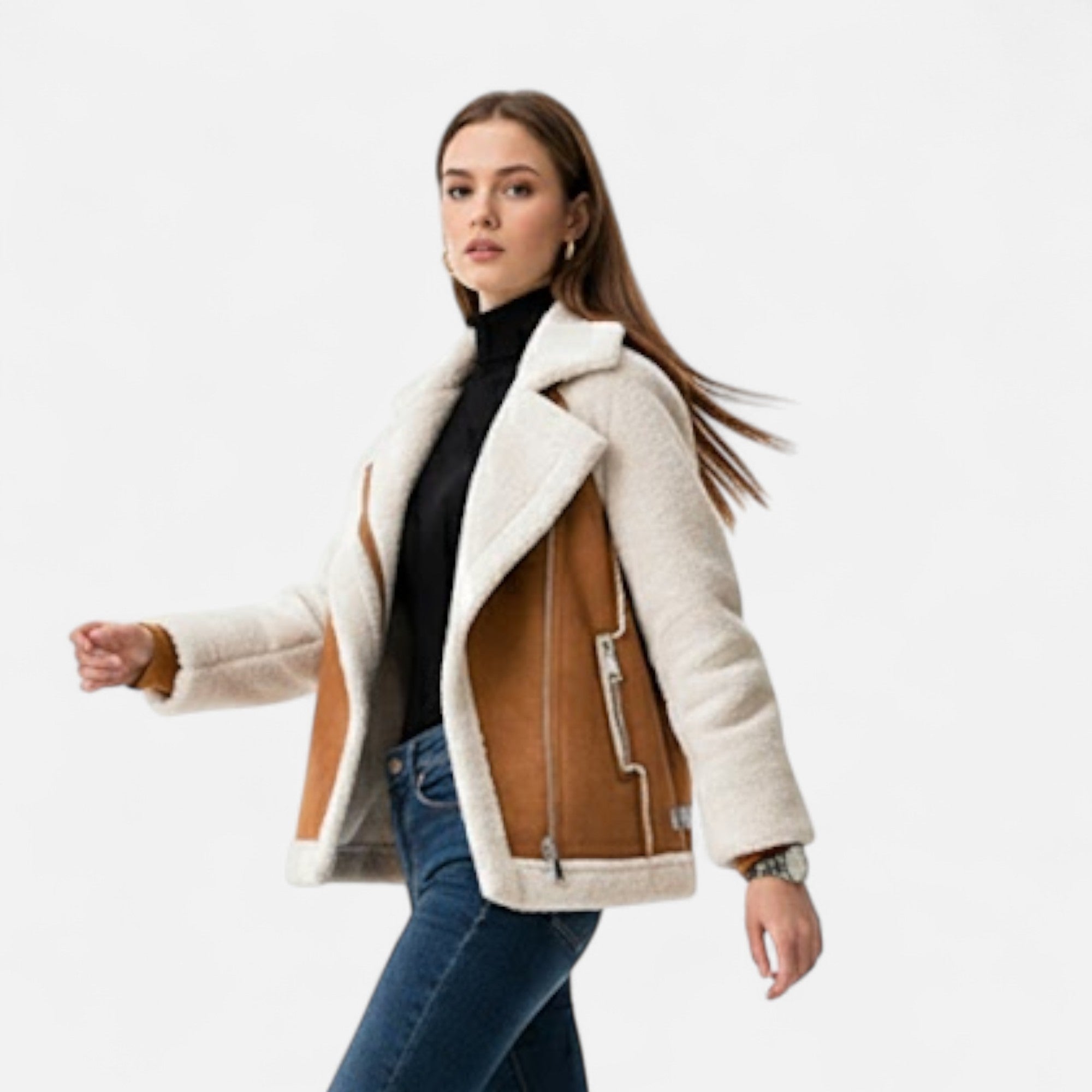 Women's Cropped Suede-Look Lamb-Velvet Moto Jacket