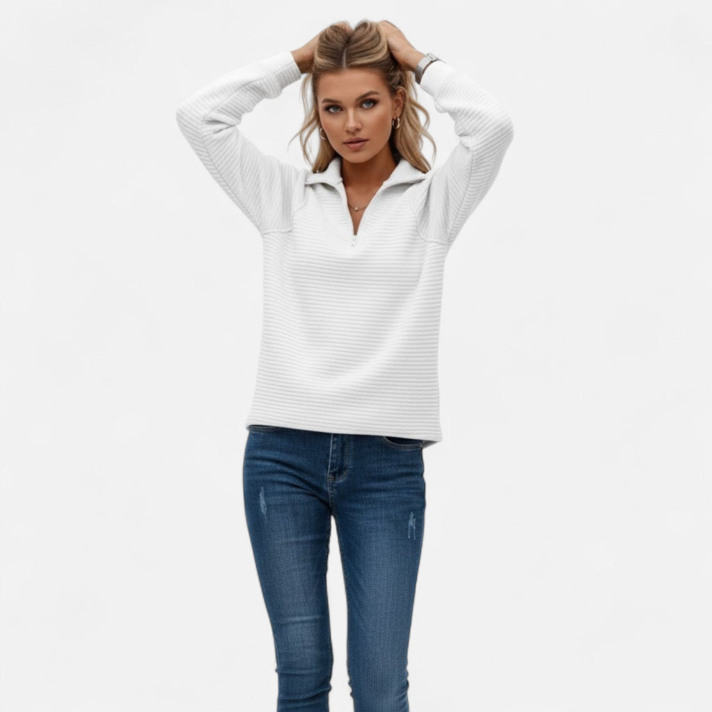 Women's Zip Stand-Collar Knit Pullover - Black