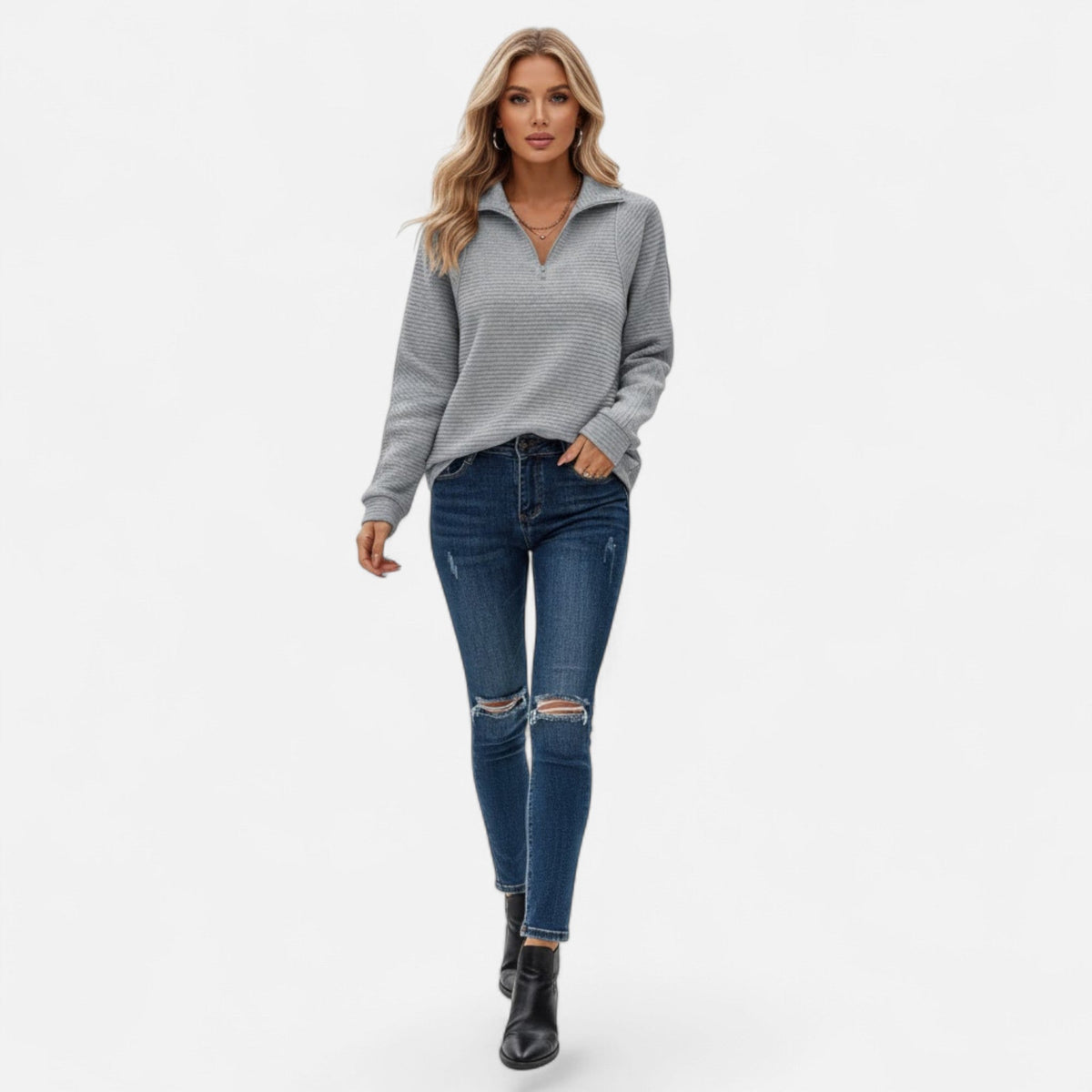 Women's Zip Stand-Collar Knit Pullover