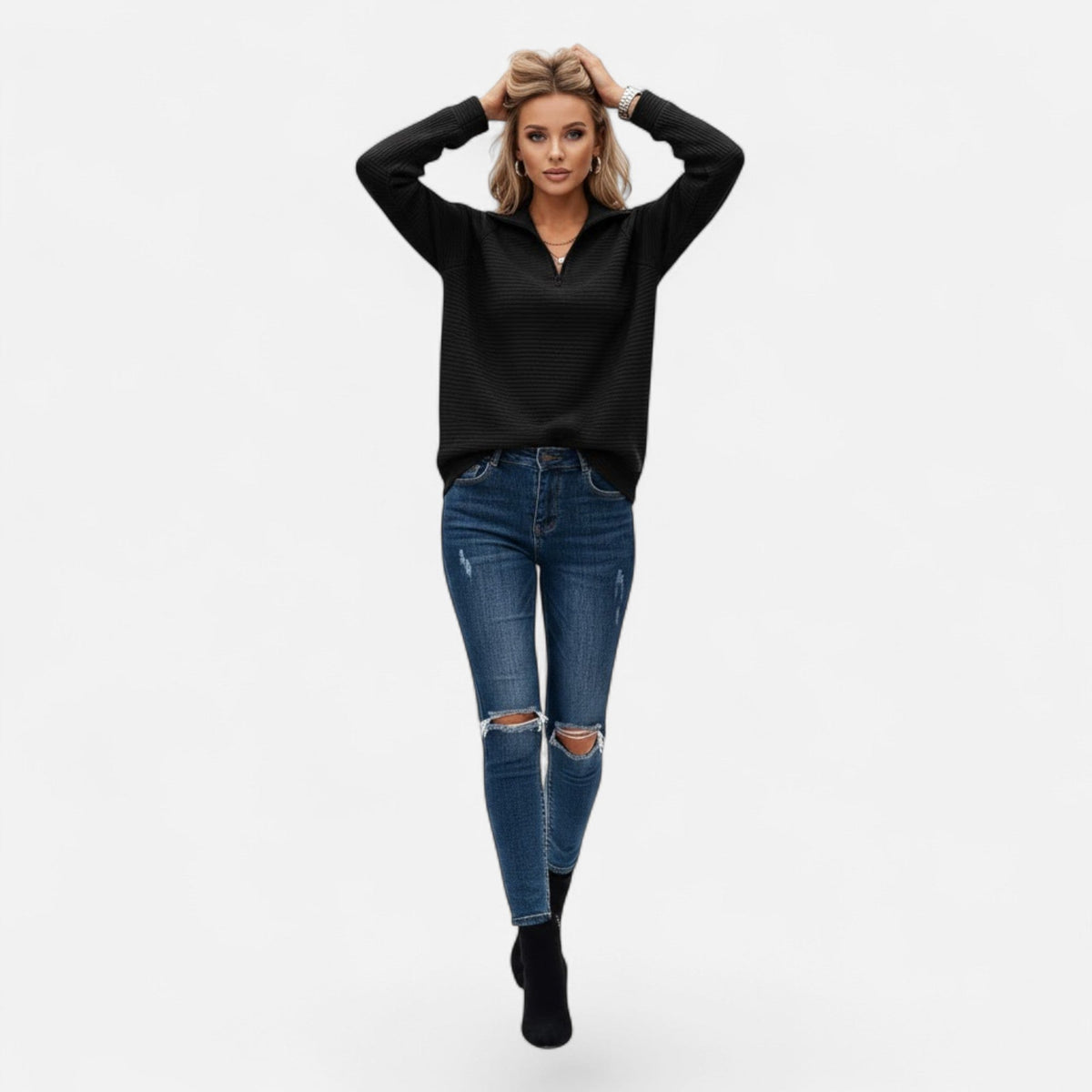 Women's Zip Stand-Collar Knit Pullover - Pink