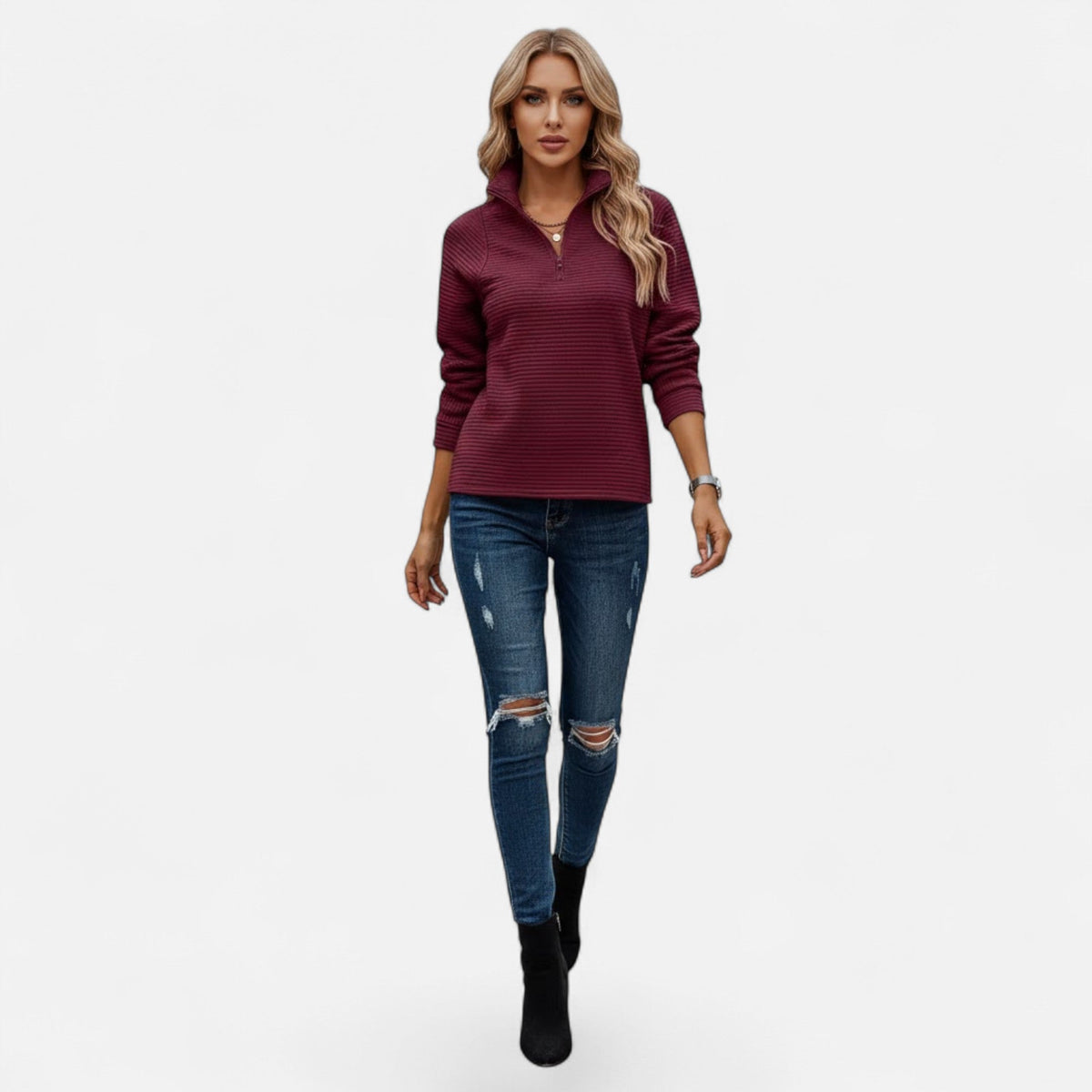 Women's Zip Stand-Collar Knit Pullover