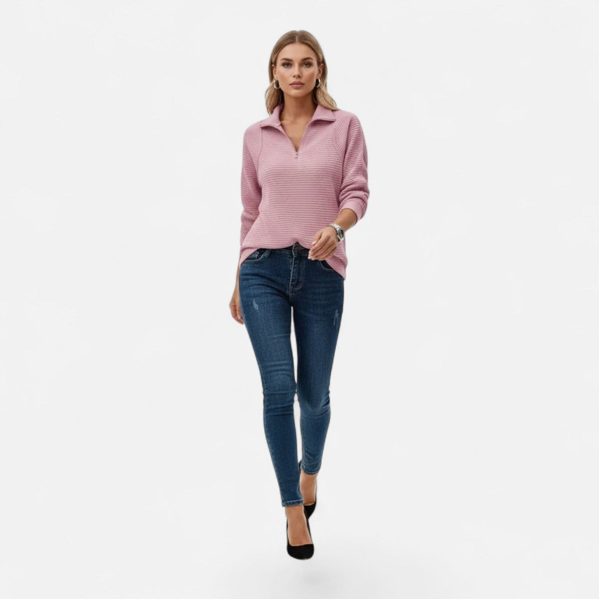 Women's Zip Stand-Collar Knit Pullover