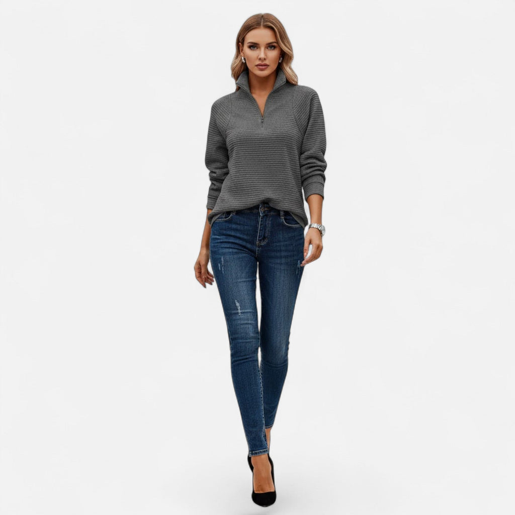 Women's Zip Stand-Collar Knit Pullover - Dark Blue