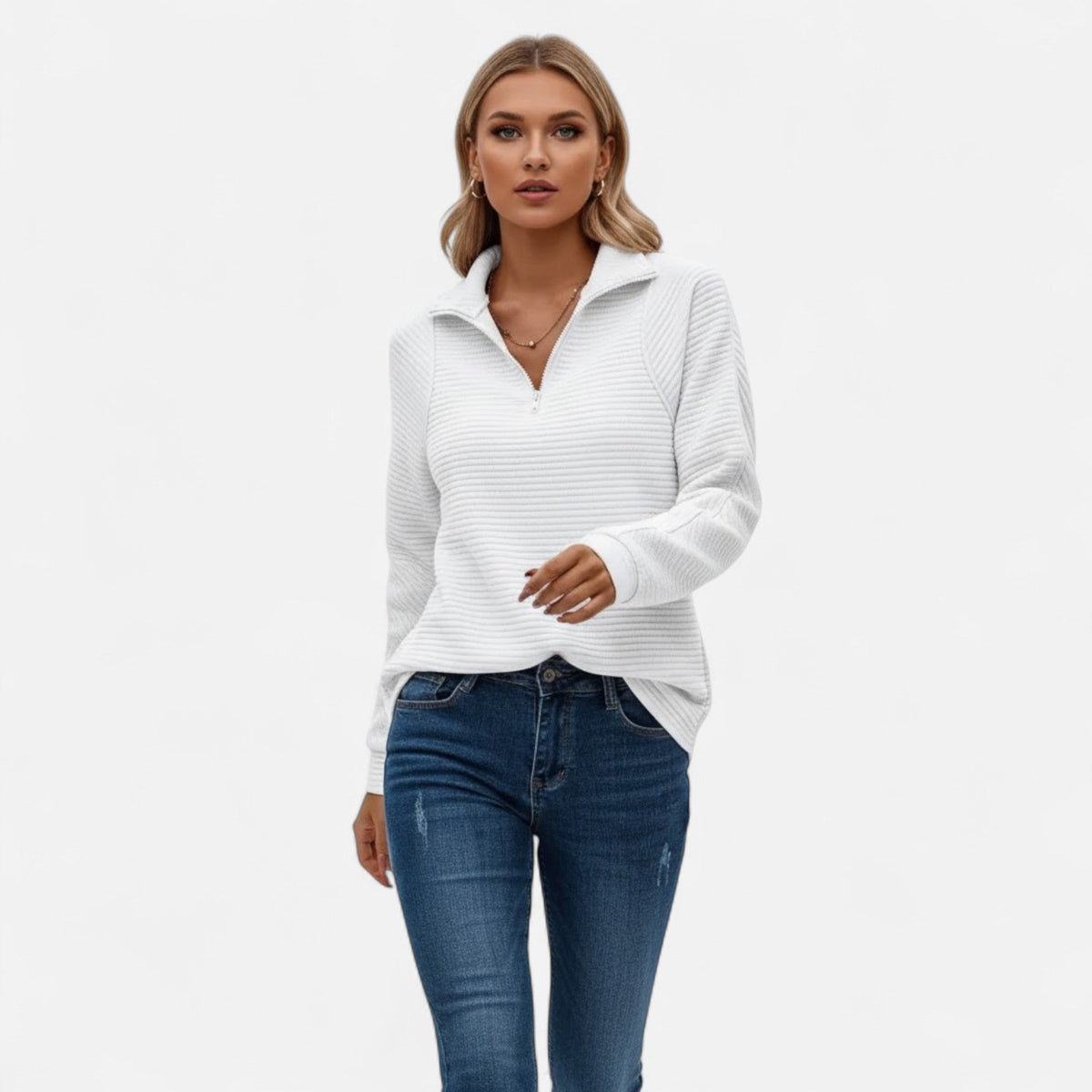 Women's Zip Stand-Collar Knit Pullover - Gray