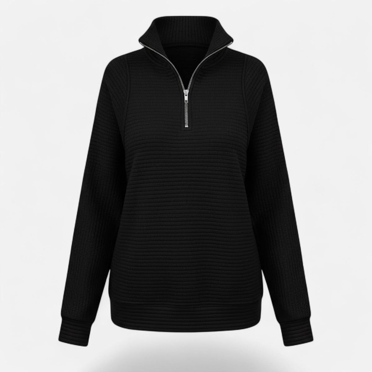 Women's Zip Stand-Collar Knit Pullover - Dark Gray