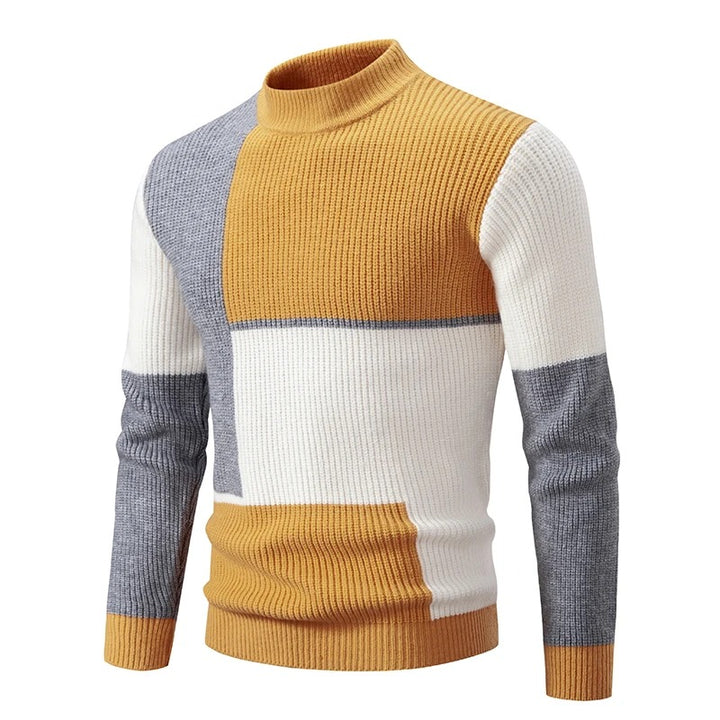 Men's Geometric Color-Block Ribbed Knit Sweater - Yellow/Gray/White