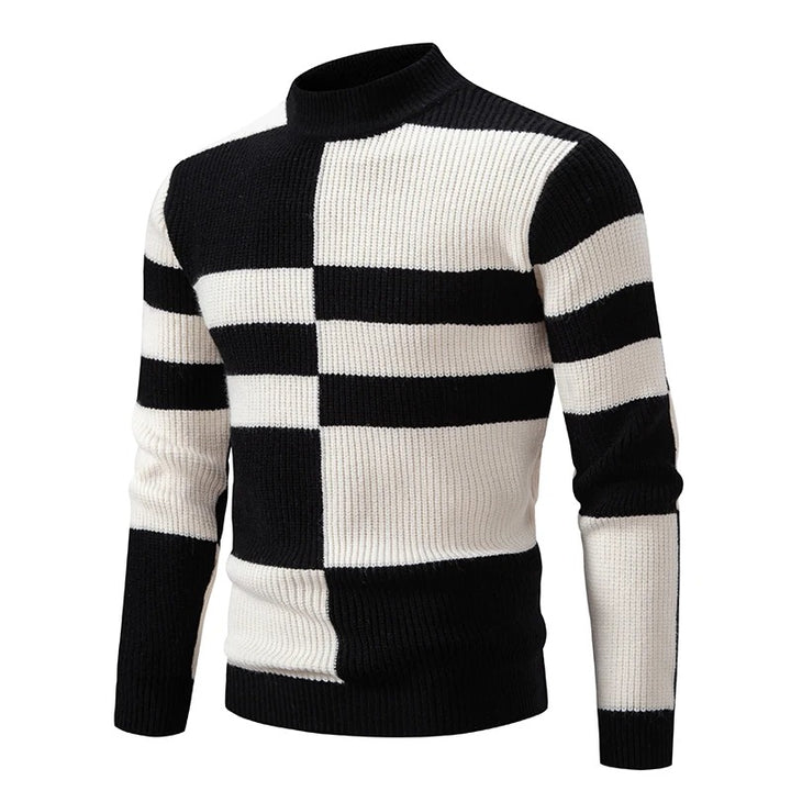 Men's Geometric Color-Block Ribbed Knit Sweater - Black/White