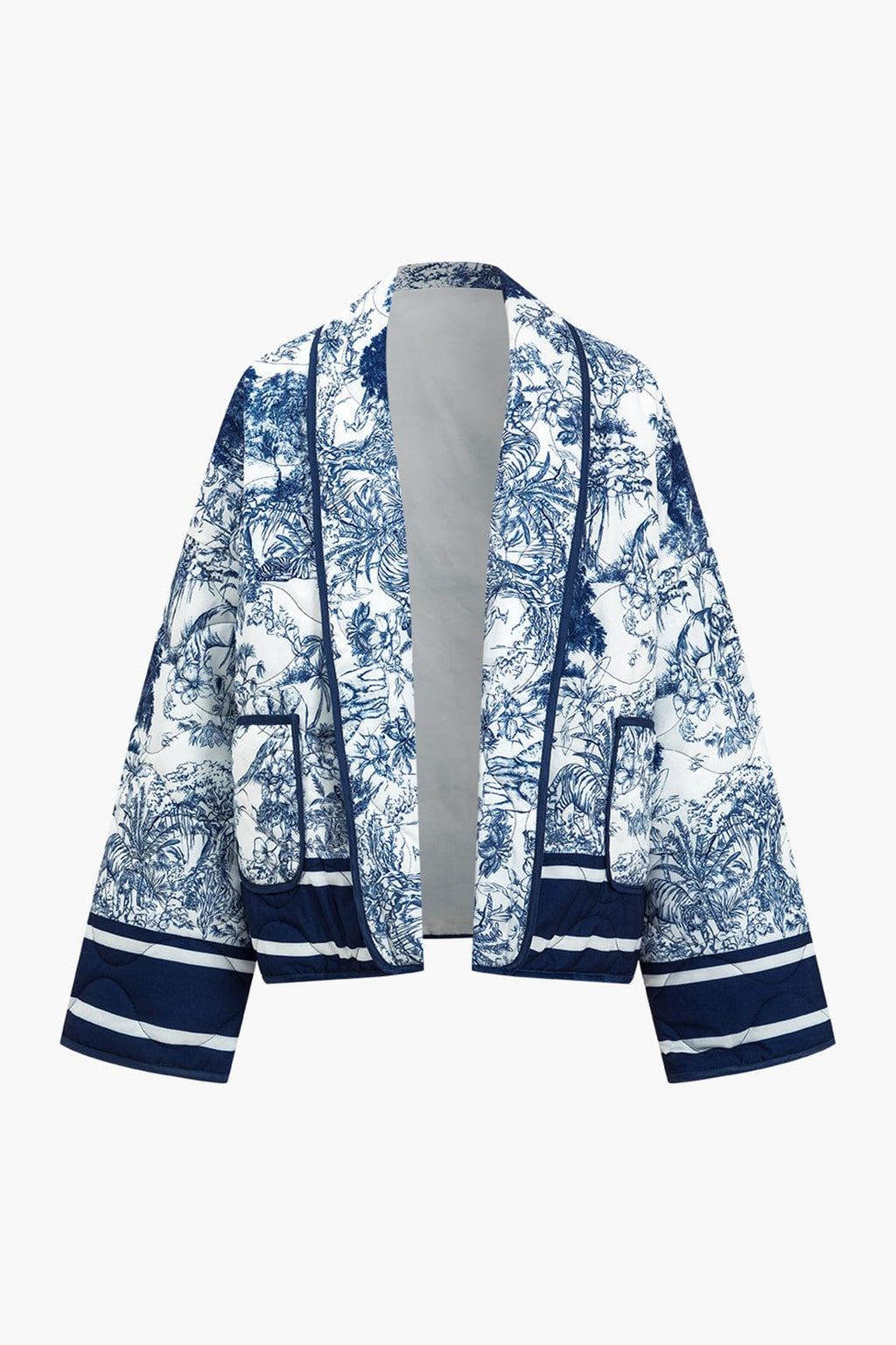 Women's Quilted Floral Jacket with Wide Sleeves