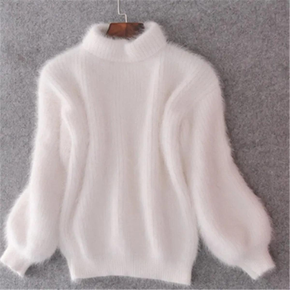 Women's High Neck Fluffy Soft Knit Sweater