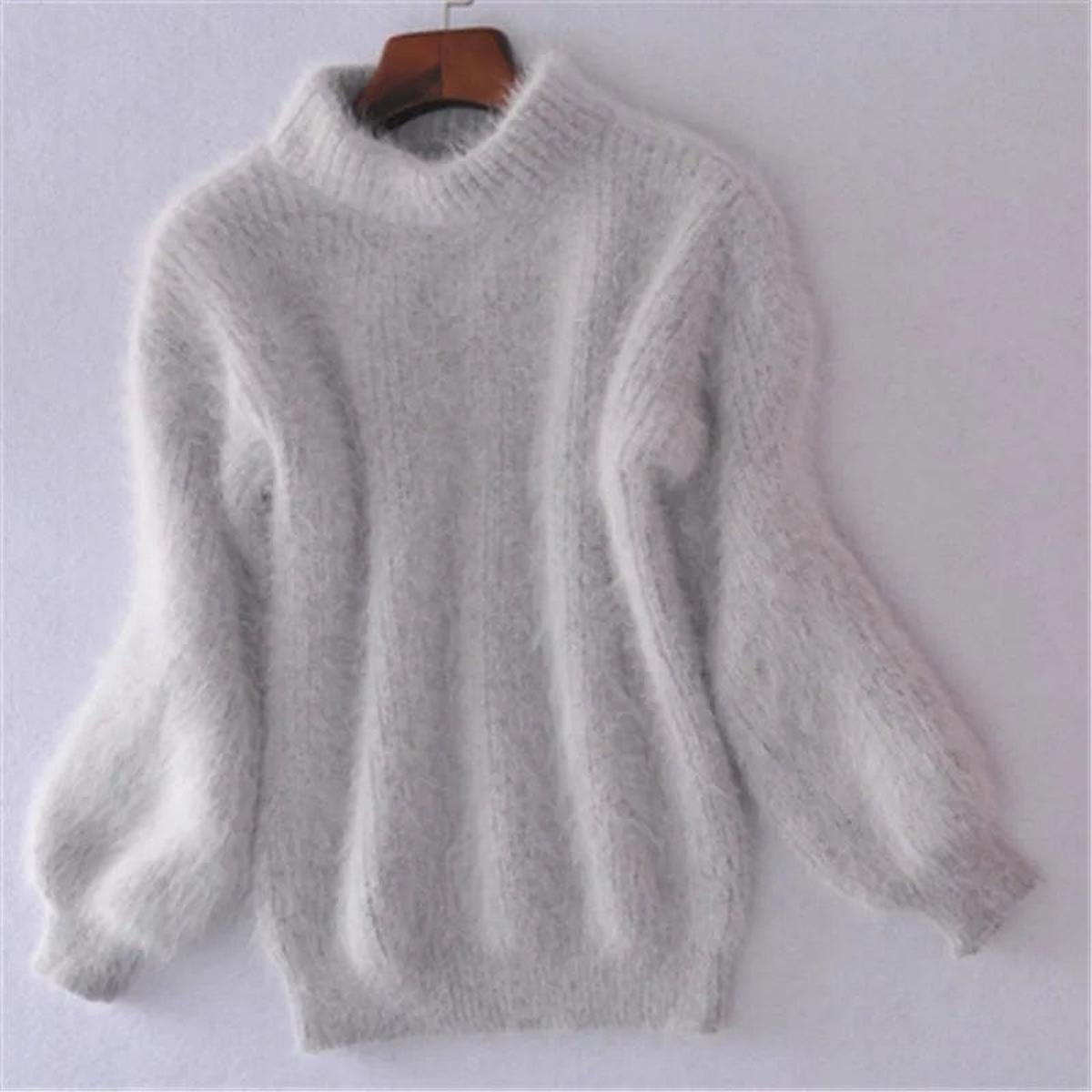 Women's High Neck Fluffy Soft Knit Sweater