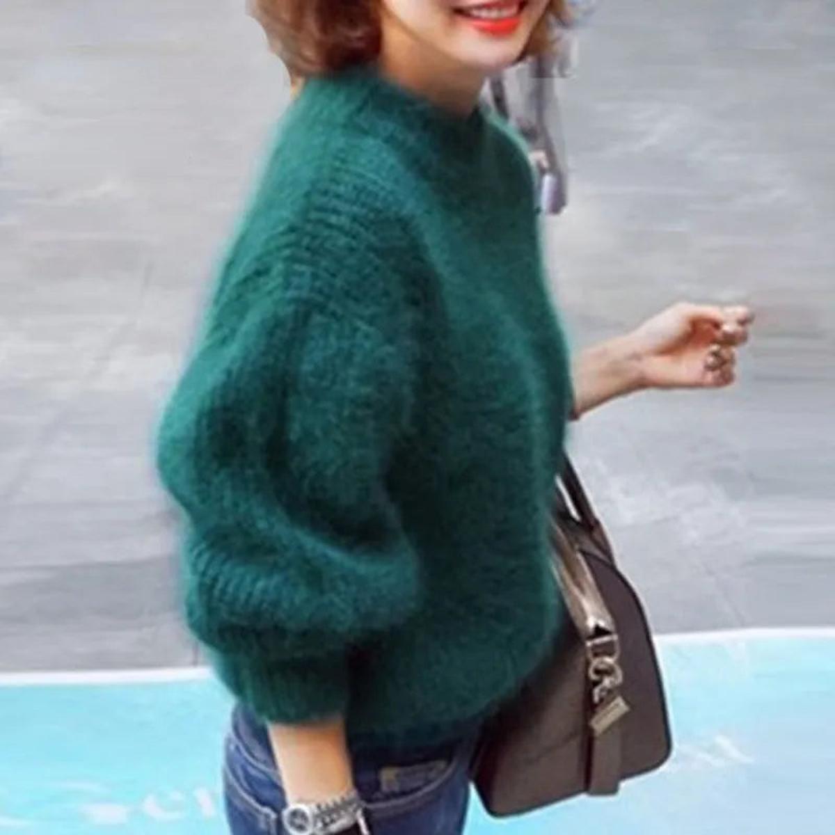 Women's High Neck Fluffy Soft Knit Sweater