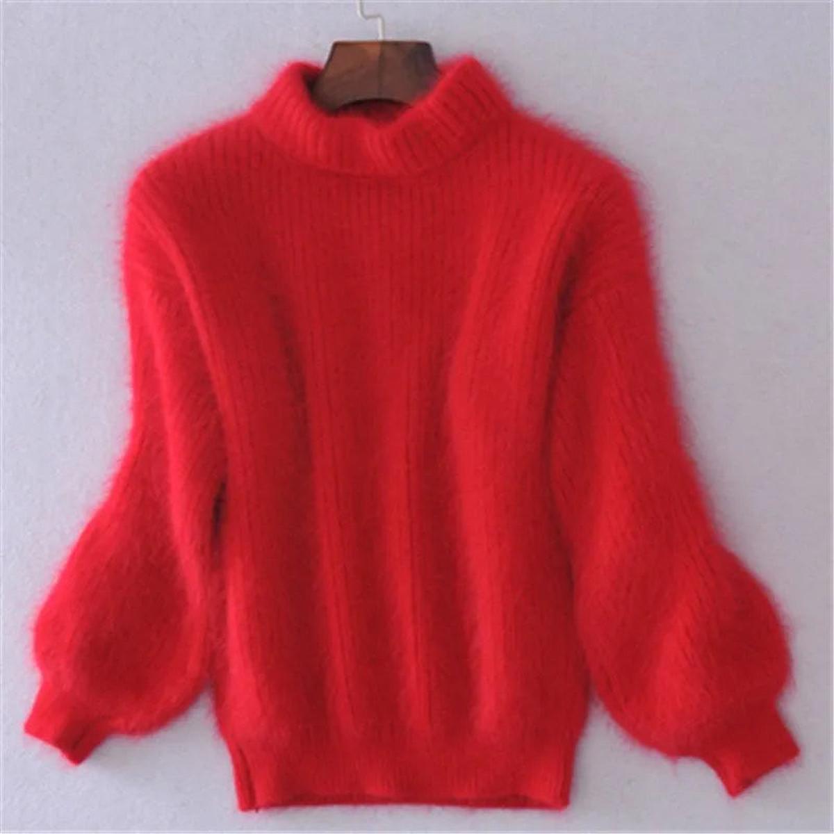 Women's High Neck Fluffy Soft Knit Sweater