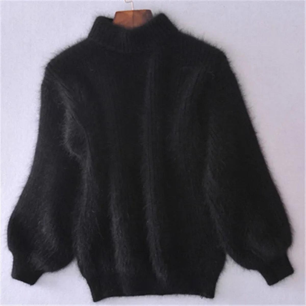 Women's High Neck Fluffy Soft Knit Sweater