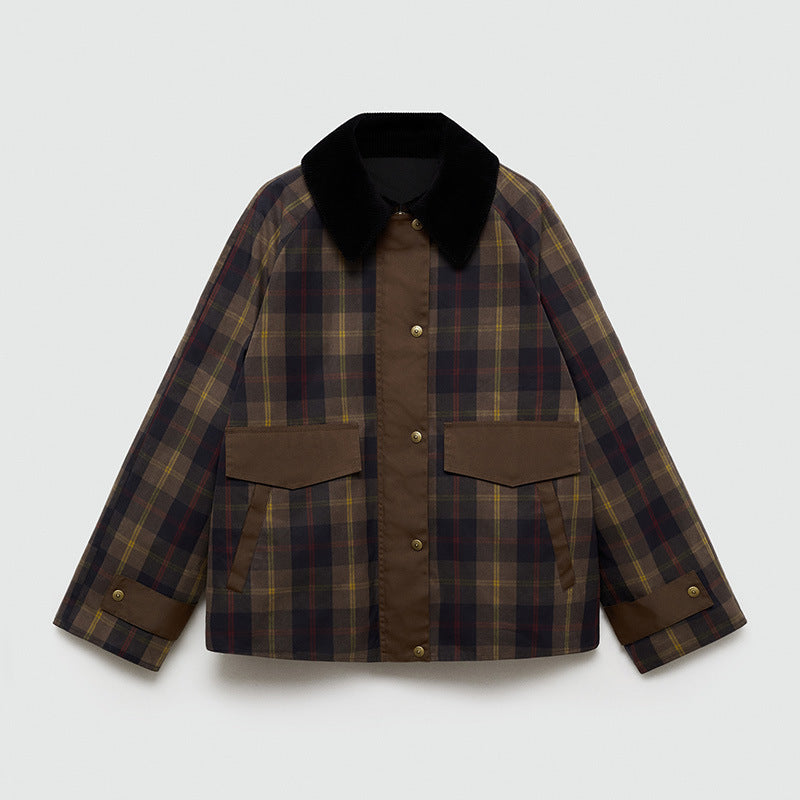 Women's Plaid Faux Fur Collar Jacket