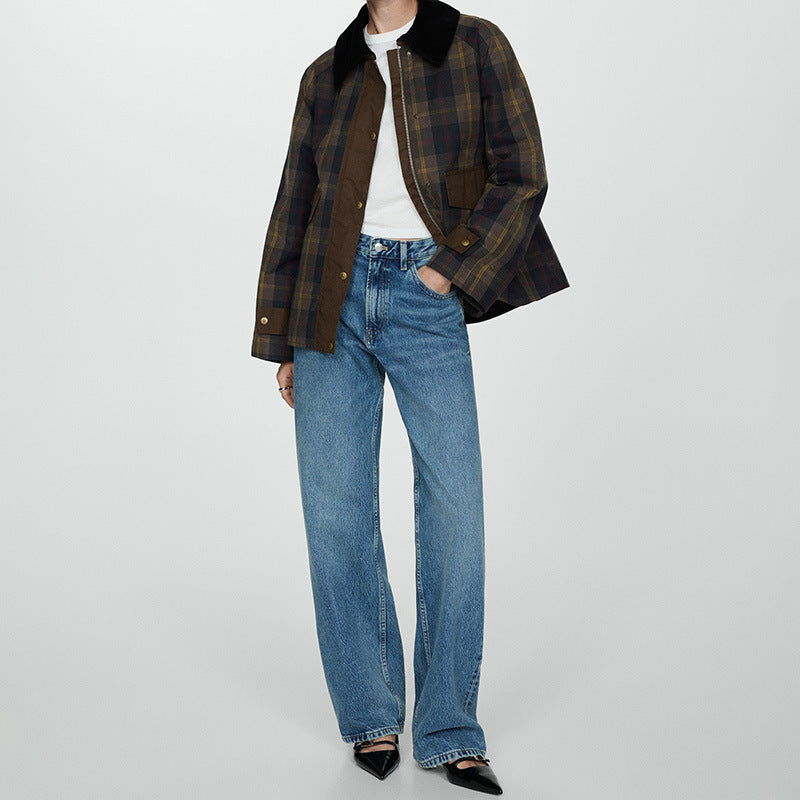 Women's Plaid Faux Fur Collar Jacket