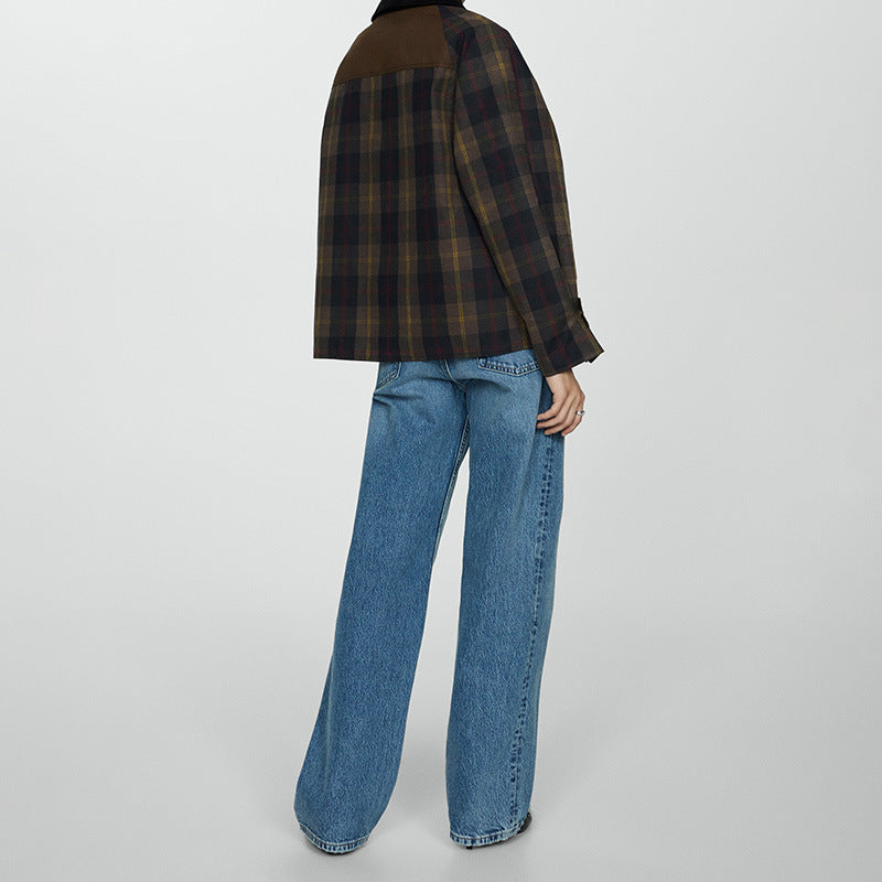 Women's Plaid Faux Fur Collar Jacket