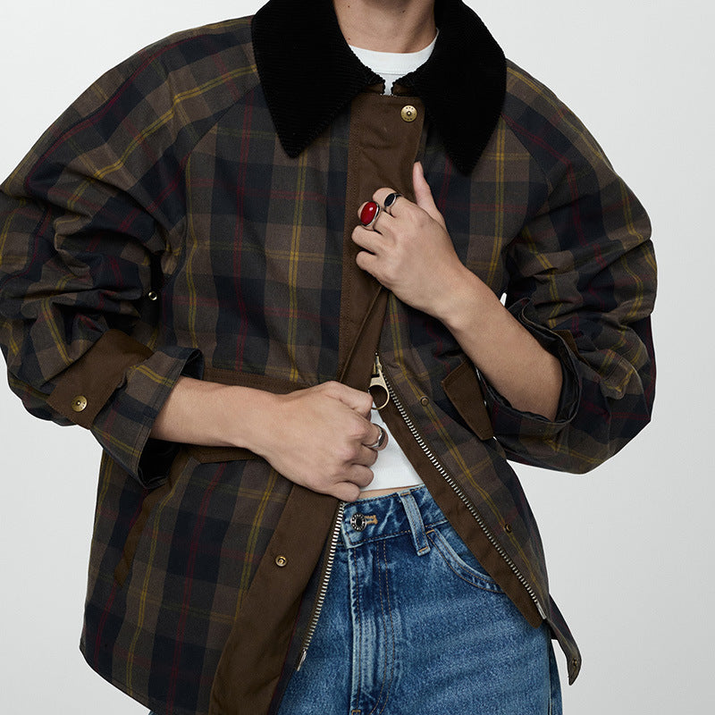 Women's Plaid Faux Fur Collar Jacket