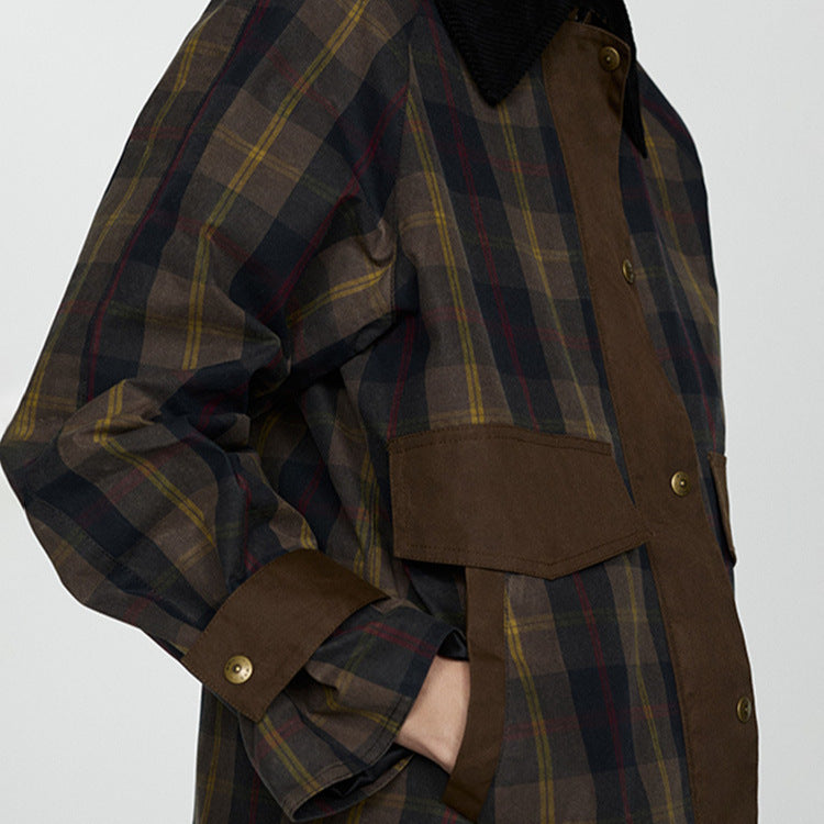 Women's Plaid Faux Fur Collar Jacket